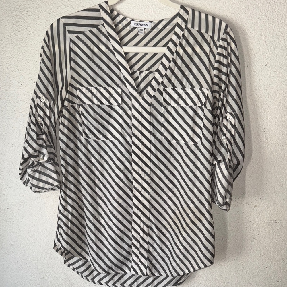 Express Black and White Striped Blouse